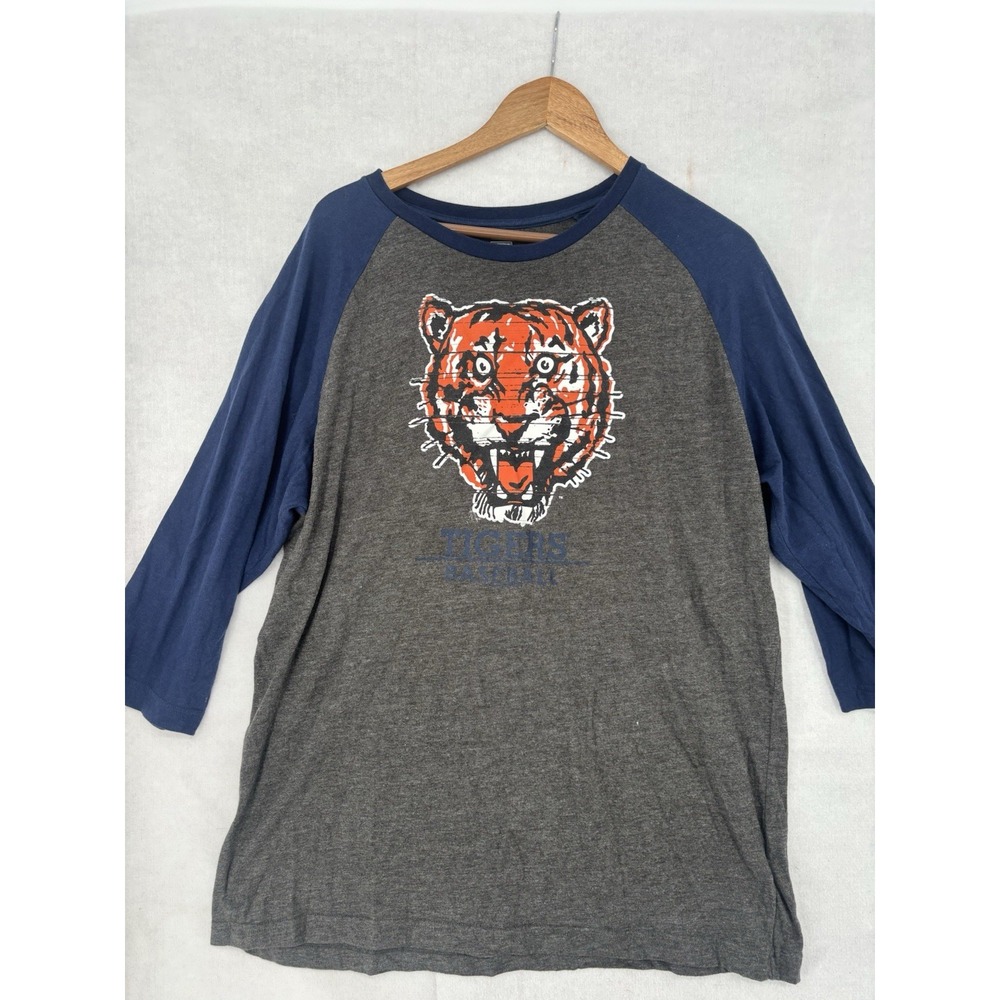 Detroit Tigers Cooperstown Collection 3/4 Sleeve T-Shirt Womens XL Gray Blue